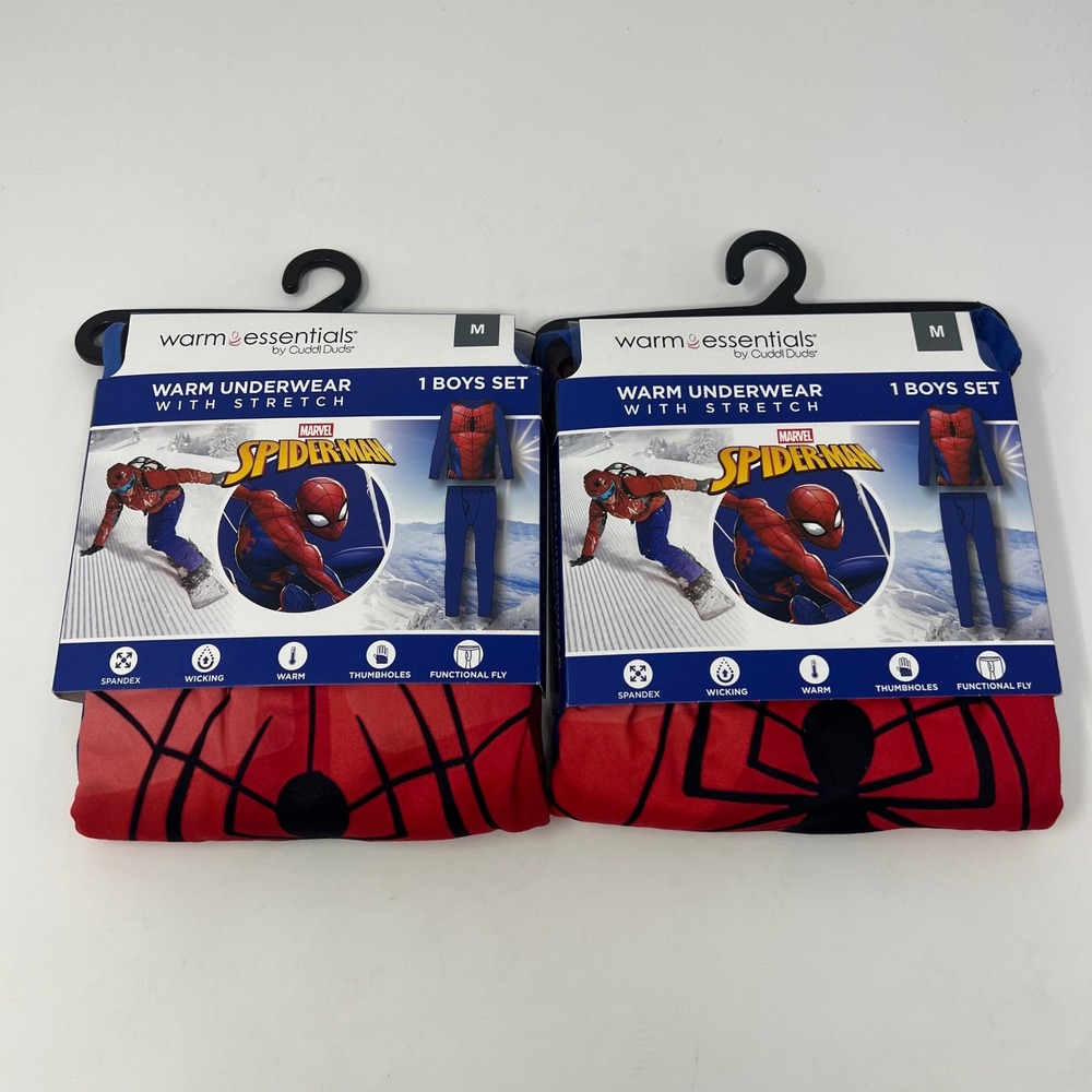LOT of 2 Cuddl Duds Warm Essentials Spider-Man Thermal Underwear Boys M 8/10